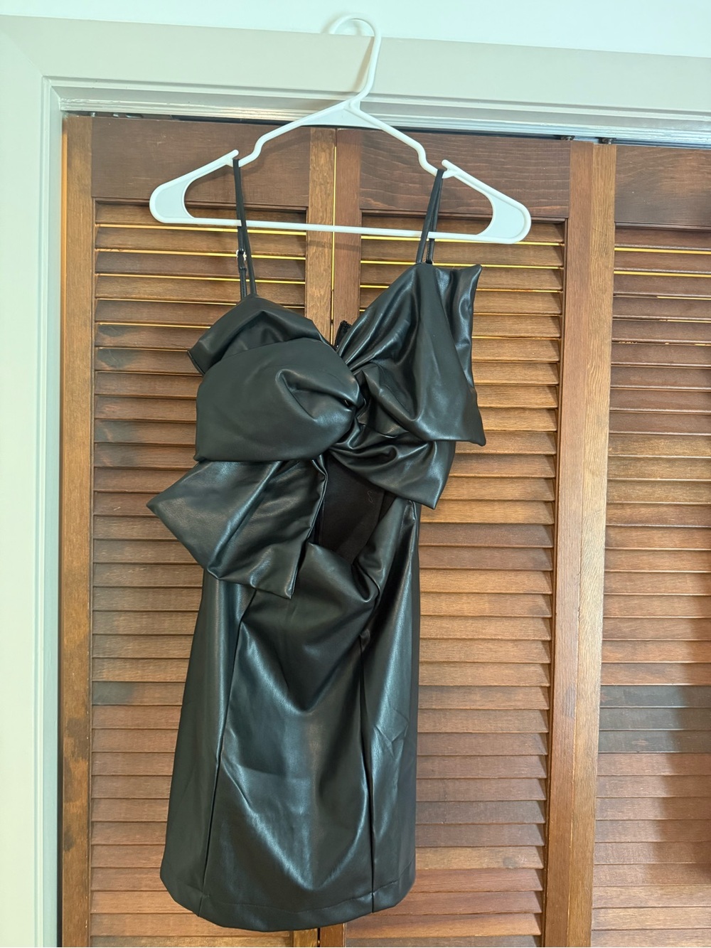 Black Faux Leather Bow-Accent Mini Dress